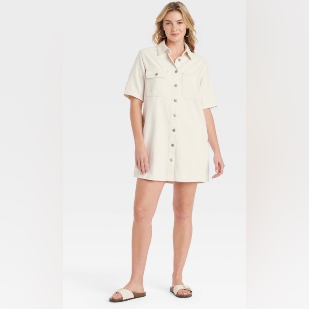 Universal Thread off-white Button-Front mini Shirt Dress with slit pockets